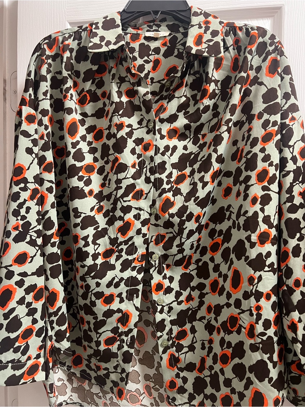 Women's Printed Button-Front Skirt - Brown & Orange Spot - Picture 1 of 2